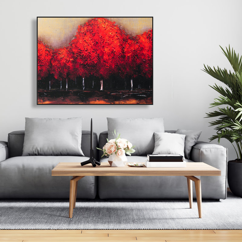 Red Dark Trees Framed Canvas | Stunning Home Decor Art