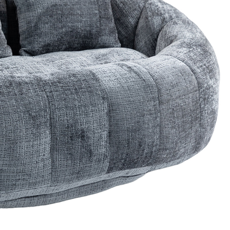 Accent Floor Soft Lounge Chair Back Bean Bag Chair Couch for Adults and Kids, Gray Chenille