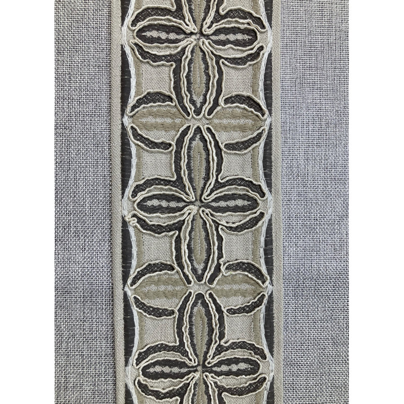 Bande de tissu de lin tissé brodé avec bordure de 4 po de largeur