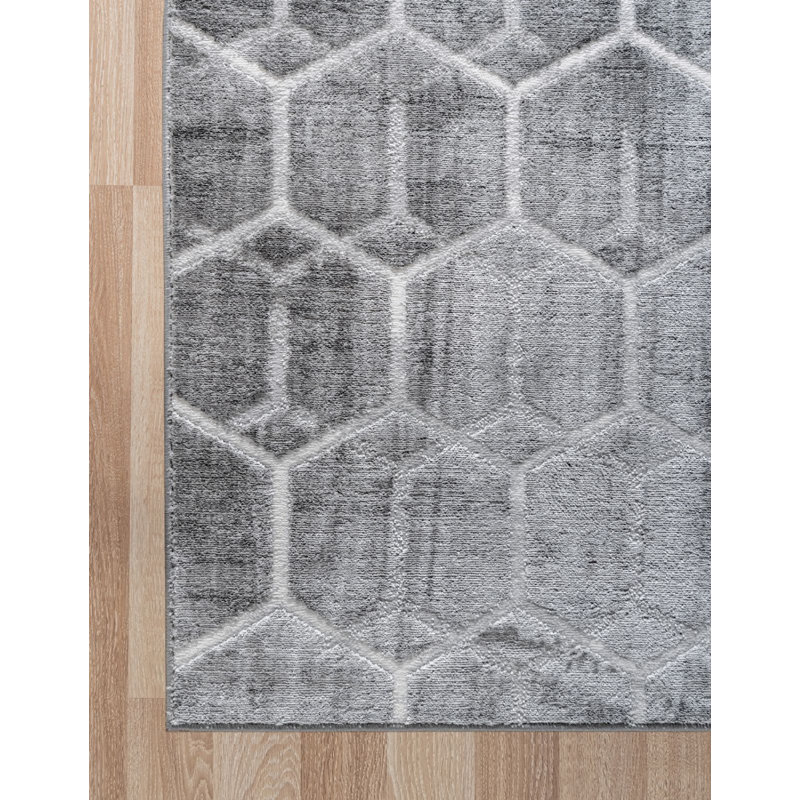 Tapis contemporain Clidy de couleur argent, Rectangle 8 pi x 10 pi