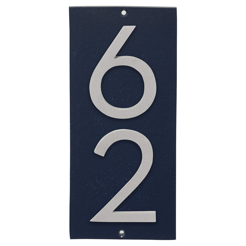Plaque d’adresse murale sur 1 ligne flottante, Bleu marine, Aluminium brossé, Oui