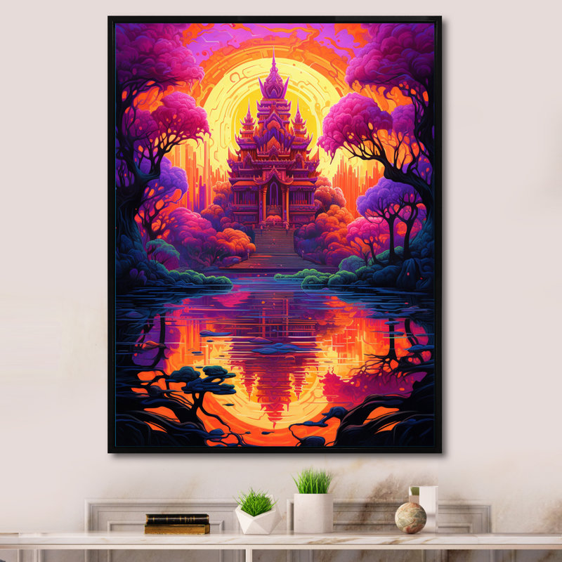 Temple bouddhiste thaïlandais, paysage de rêve spirituel I sur toile, Cadre flottant noir, H 44 po x l 34 po