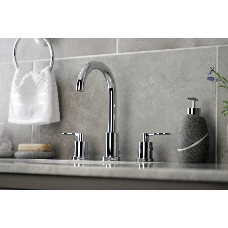 Kingston Brass Serena Two-Handle 3-Hole Deck Mount Widespread Bathroom Faucet with Brass Pop-Up Drain, Polished Chrome