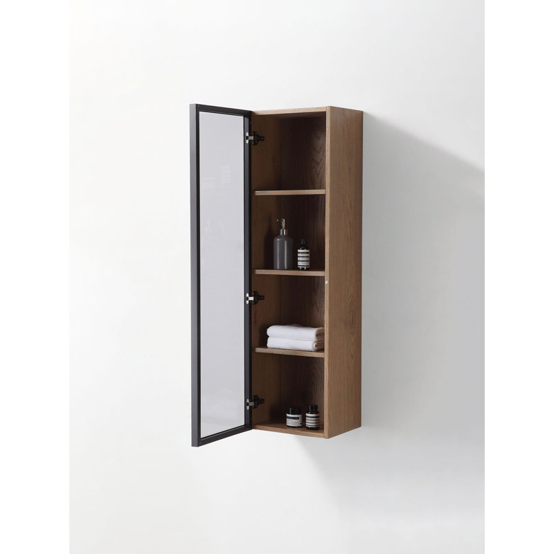 Luce 13" Wall-Mounted Side Cabinet, Pecan Oak/Matte Black
