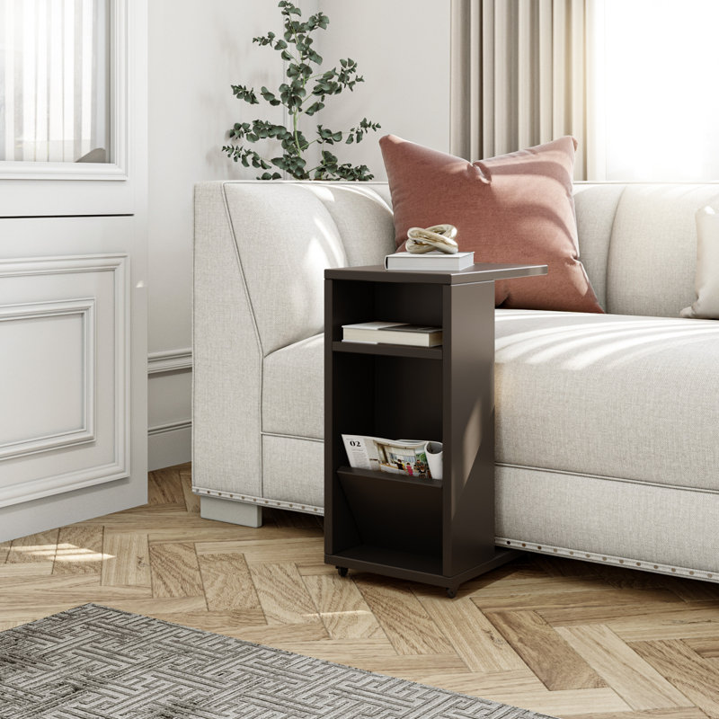 Modern Side Table with Wheeled Legs, 11.8 x 24.8 x 15.7 inches | 100% Melamine Coated Particle Board, Thickness: 0.7 inches | Stylish and Functional for Contemporary Living Spaces, Easy Mobility