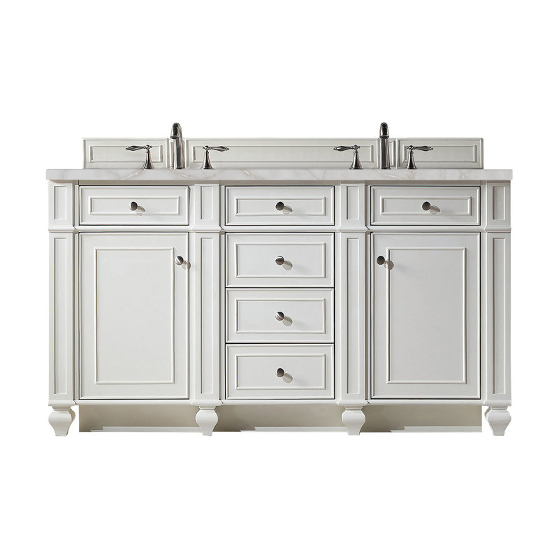 Bristol 60'' W Double Vanity, Bright White, Victorian Silver, 8" Widespread