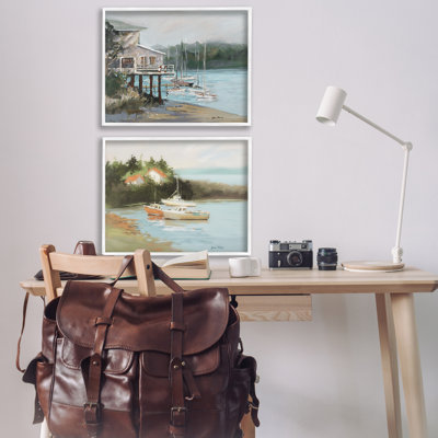 «Boat Lakeshore Landscape», ensemble de 2 giclées par Jane Slivka