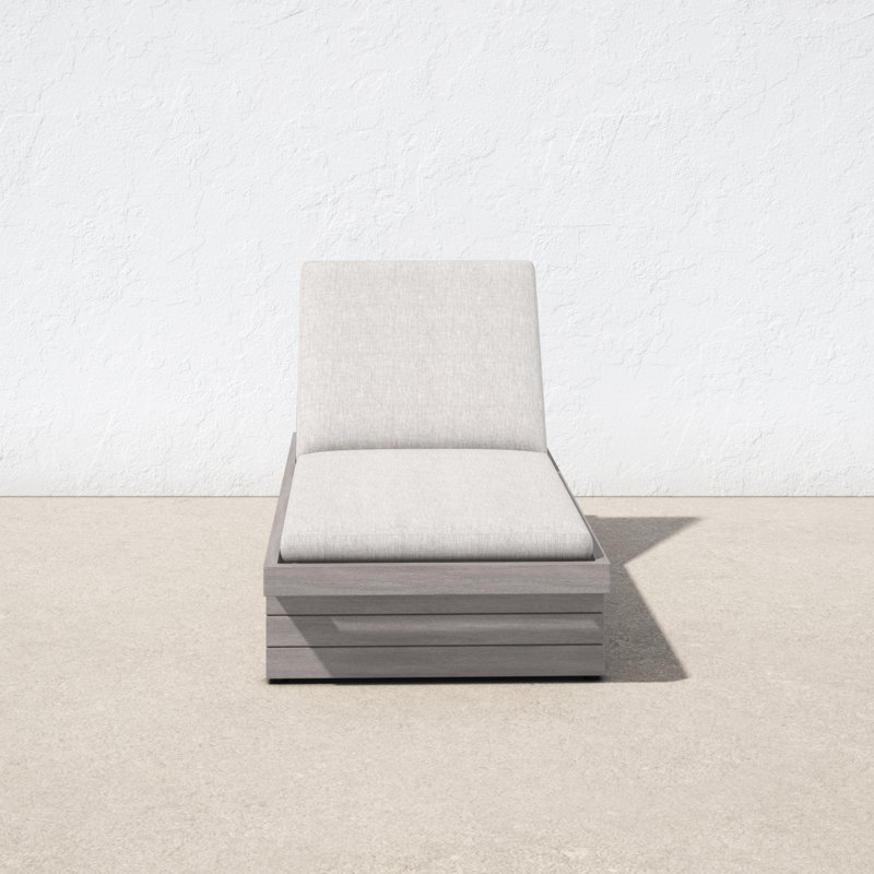 Davie Outdoor Teak Wood Chaise Lounge , Cushion Included, Stone Gray, Gray