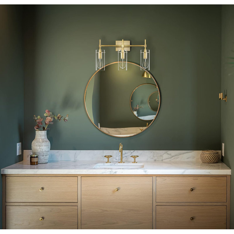 Modern Farmhouse Bathroom Vanity Light Fixture With Clear Glass Covers, 3-Light Industrial Design, UL Listed For Safety And Efficiency