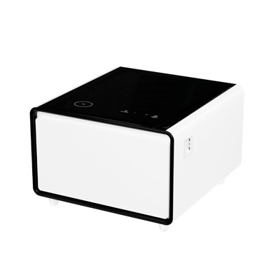 White Smart Side Table For Bedroom, Featuring Fridge, Wireless Charging, Temperature - Controlled Drawer, Rectangular With Refrigerated Storage, 15w Control, , Living Space Use