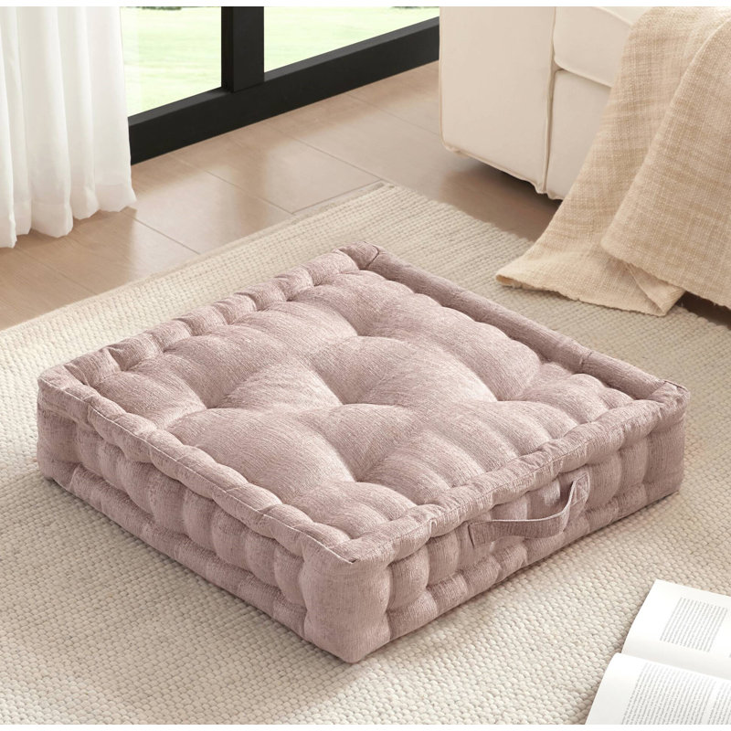 Poly Chenille Square Floor Pillow Cushion-24x24", Blush