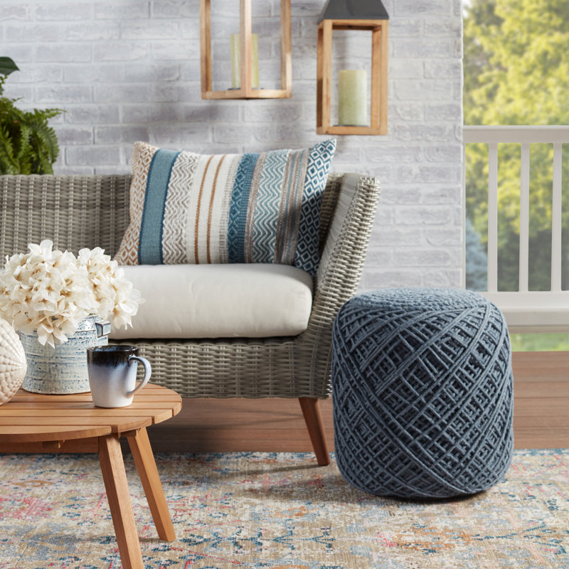Rautha Blue and Gold Geometric Polyester Throw Pillow