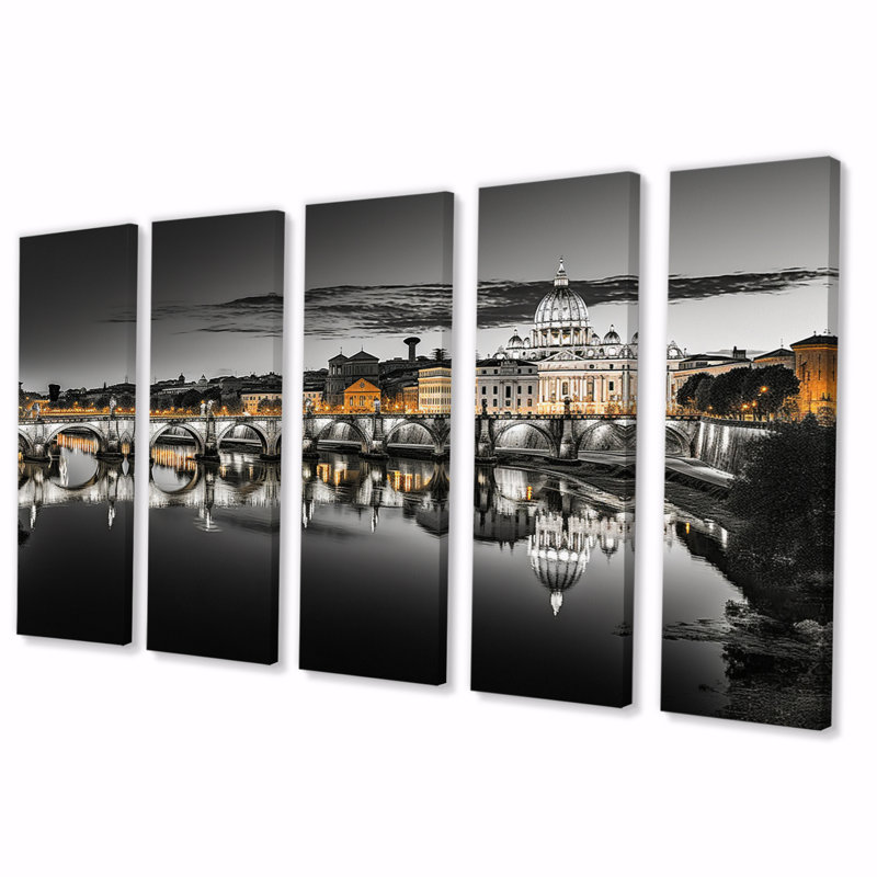 «Black and White Rome Cityscape», impression sur toile tendue 5 pièces
