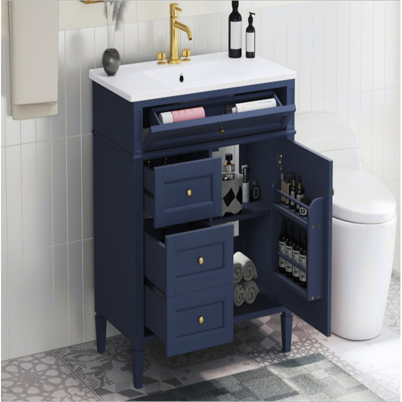 Meuble-lavabo 36 po avec lavabo supérieur, meuble-lavabo moderne avec 2 tiroirs et tiroir escamotable, meuble-lavabo simple