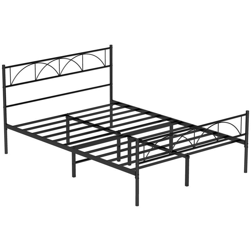 Base de lit double avec structure en métal et tête de lit avec lattes en acier