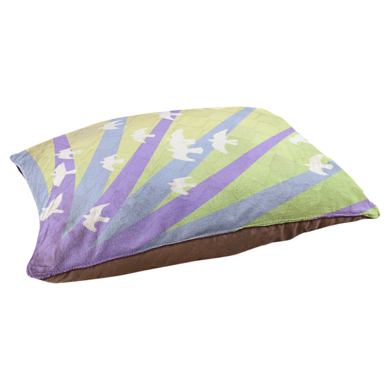 Coussin stylisés d’oiseaux et de soleil Burien, L 42 po x l 52 po, Mauve / jaune / brun foncé