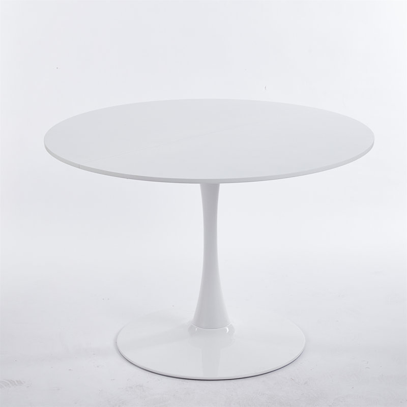 Table de salle à manger de style tulipe de 42,1 po de couleur blanche avec plateau rond en MDF pour 4-6 personnes (table incluse seulement)