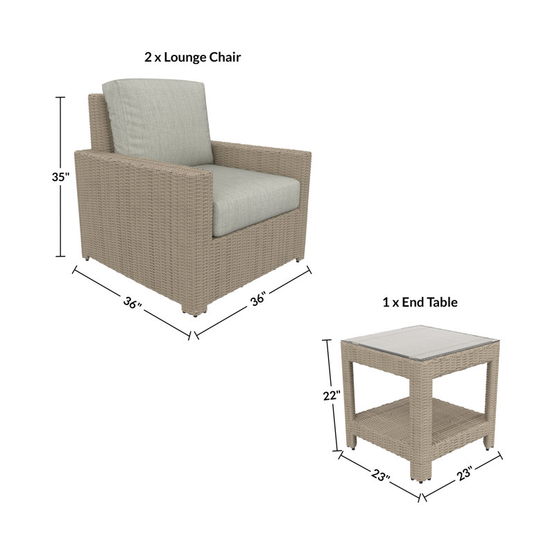 Chaise longue d'extérieur en osier avec table de bout et coussins Sunbrella Henri, Sunbrella® Refuge Ocean