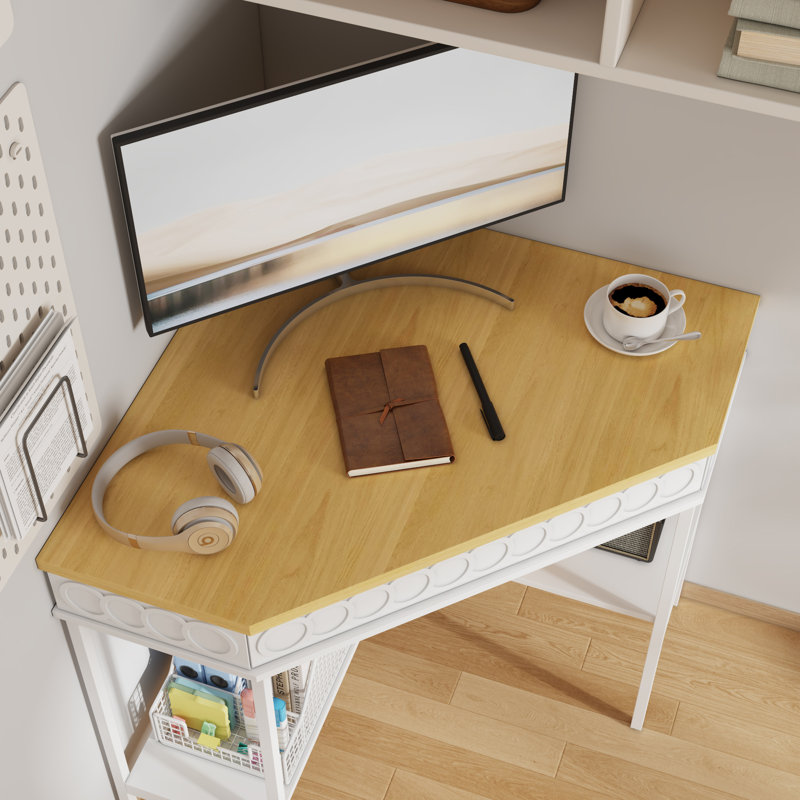 31.5'' Corner Desk With Half-Round Tray And Dual Shelves