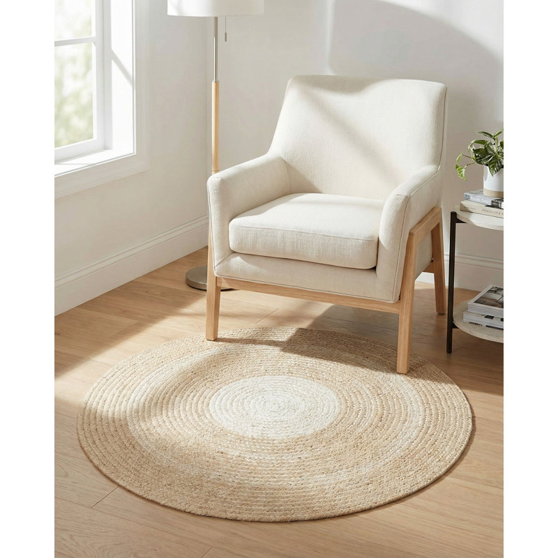  Ombre Hand Braided Wool Rug, Ivory, Round 7'10"