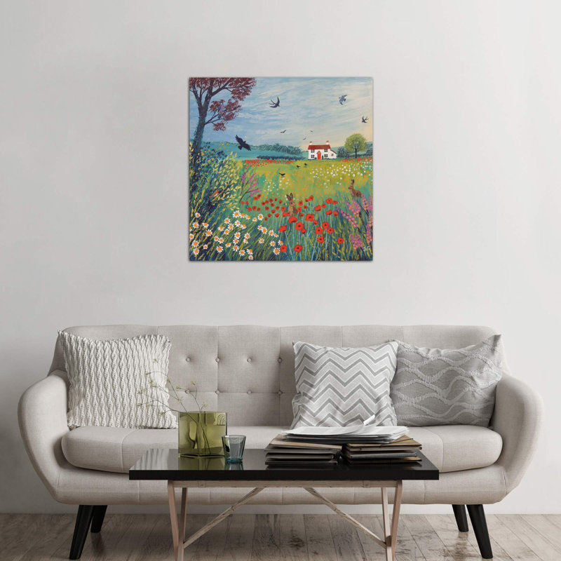 The House By Summer Meadow by Jo Grundy - Wrapped Canvas Painting, 93.98 cm H x 93.98 cm W x 1.91 cm D