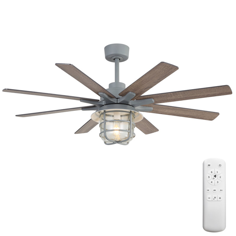 Grand ventilateur de 52 pouces avec 8 pales de couleur noyer en contreplaqué