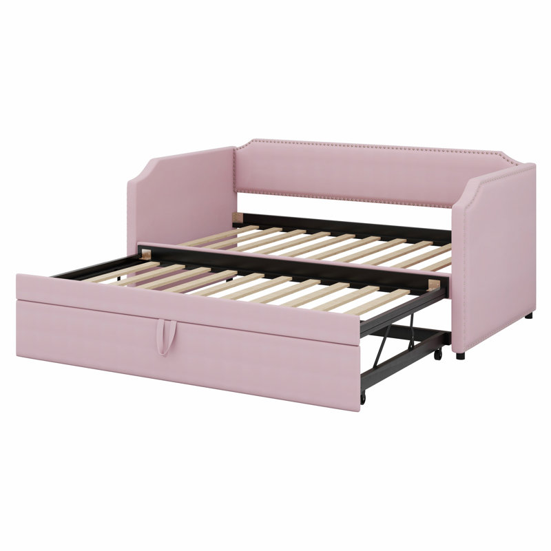 Upholstered Daybed With Pop Up Trundle, Pink