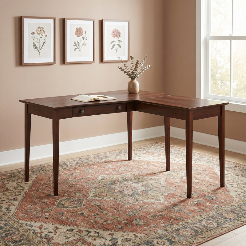 Bureau en L en bois massif Malani, Brown Mahogany