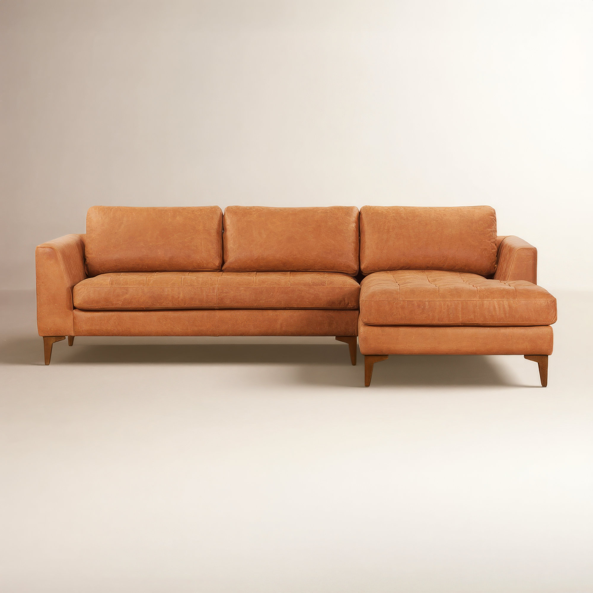  Full-Grain Genuine Italian Leather Sectional Sofa, Right Hand Facing, Walnut, Cognac Tan Genuine Leather