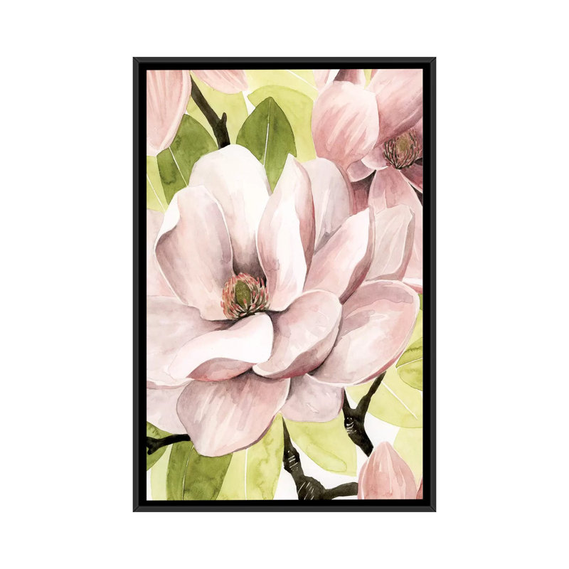 «Blush Magnolia II», impression sur toile, H 26 po x l 18 po x P 1,5 po, Toile encadrée noire, Pas de tapis