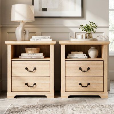 Table de chevet rustique de 22 po avec 2 tiroirs et tablette ouverte, poignées en métal, options multicolores