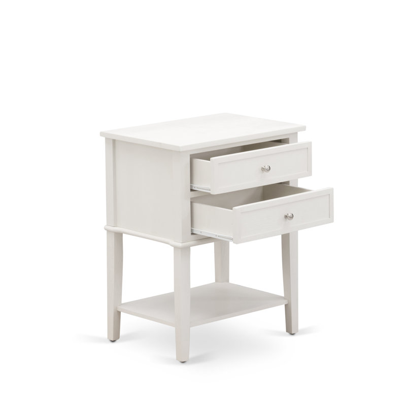 Valencia Modern End Table - Rectangle Night Stand with 2 Drawers for Bedroom, Wire brushed Buttercream, Cream