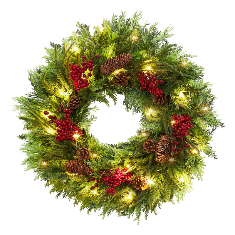 Couronnes de Noël 22 "pré-éclairées avec lumières DEL pour décoration murale de fenêtre de cheminée