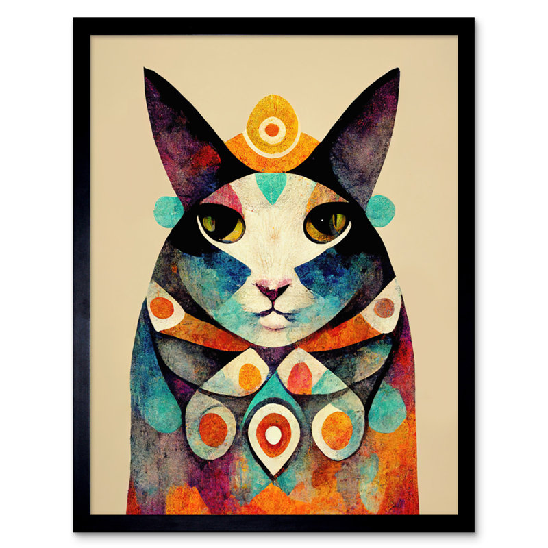 Quirky Boho Abstract Modern Shaman Guru Cat - Single Picture Frame Print