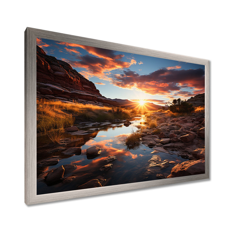 Coucher de soleil à Utah Mountain II - Utah, art mural, H 34 po x l 44 po x P 1,5 po, Cadre argenté