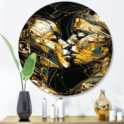 Acrylic Couple Kissing II - Abstract Marble Round Wall Art on Metal