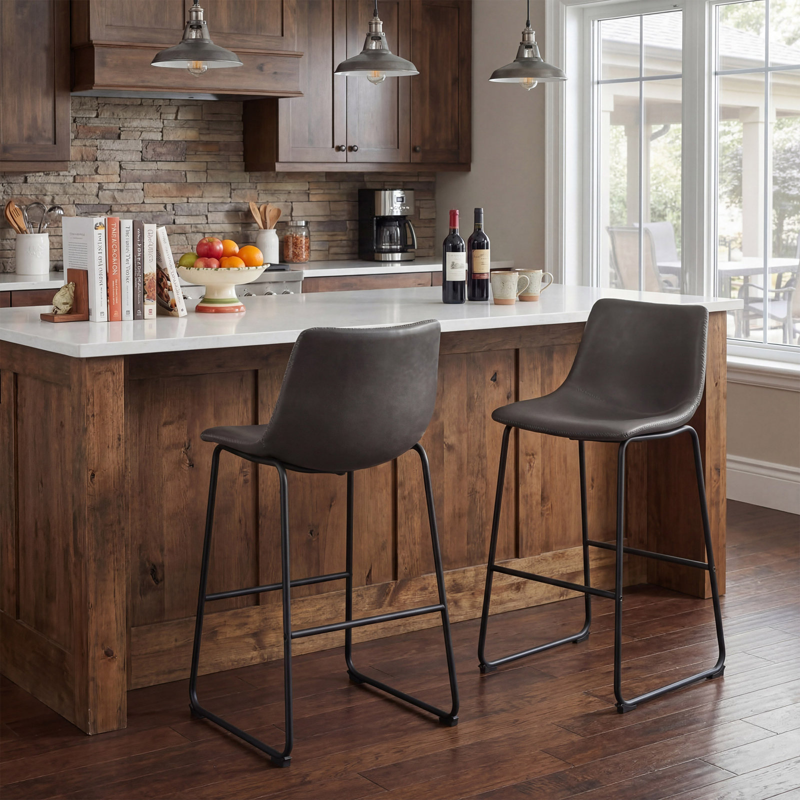 Anke Vegan Leather Armless, Dark Brown, Bar Stool (29" Seat Height)