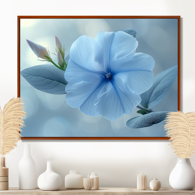 Bleu cristal, gloire du matin, fleurs, photo III - gloire du matin, décoration murale, Cadre flottant brun, H 16 po x l 32 po