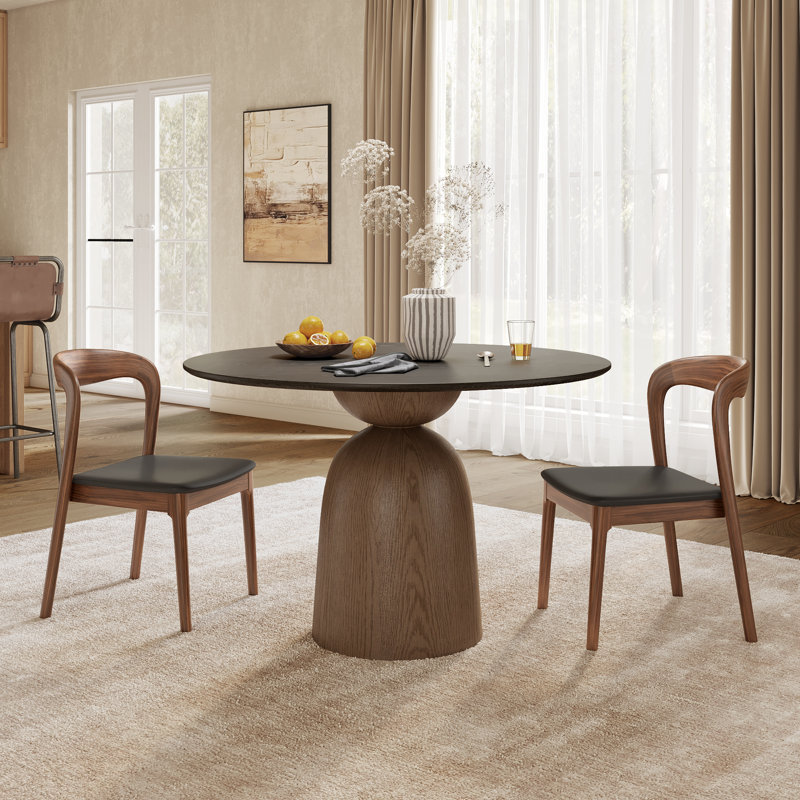 Round Solid Wood Pedestal Dining Table 39"/43", Dark Walnut,  29.52" H x 43.3" W x 43.3" D