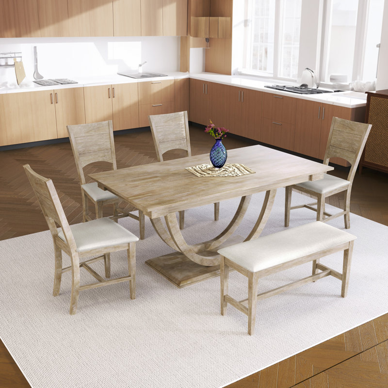 Cassina 6 - Person Pedestal Dining Set, Natural Wood