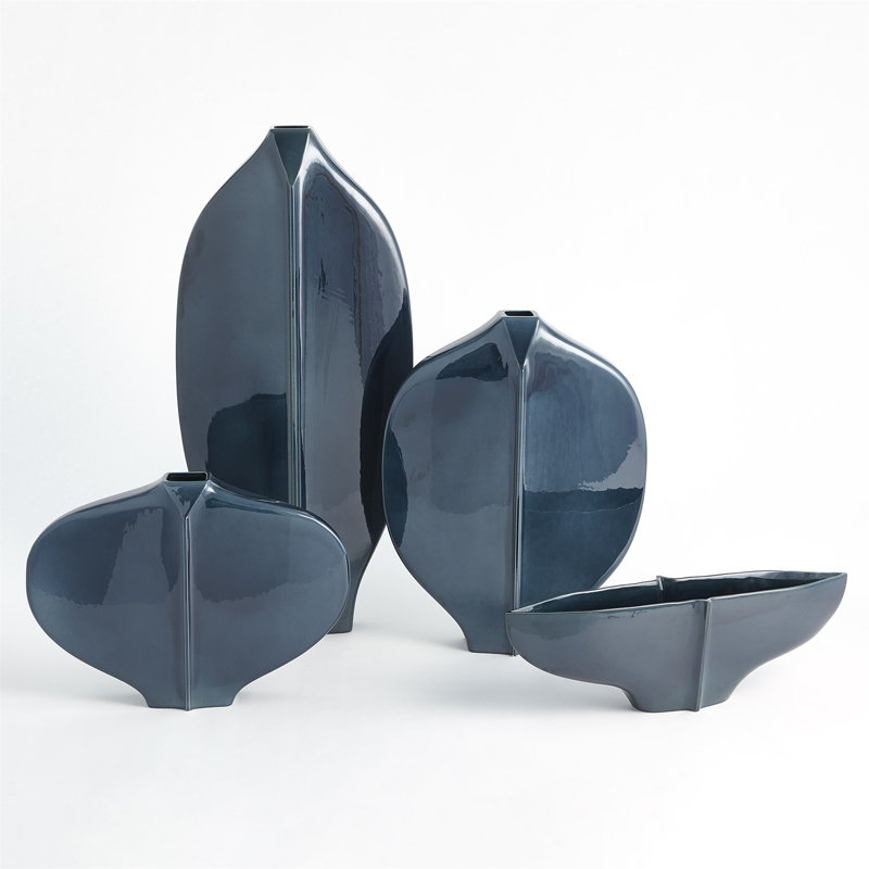 Center Ridge Vase-Blue, 18.25" H x 14" W x 4" D