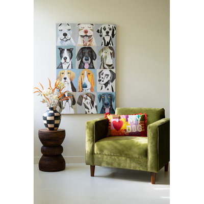  Colorful 12 Emotional Dogs Acrylic Canvas Painting, Contemporary Wall Art