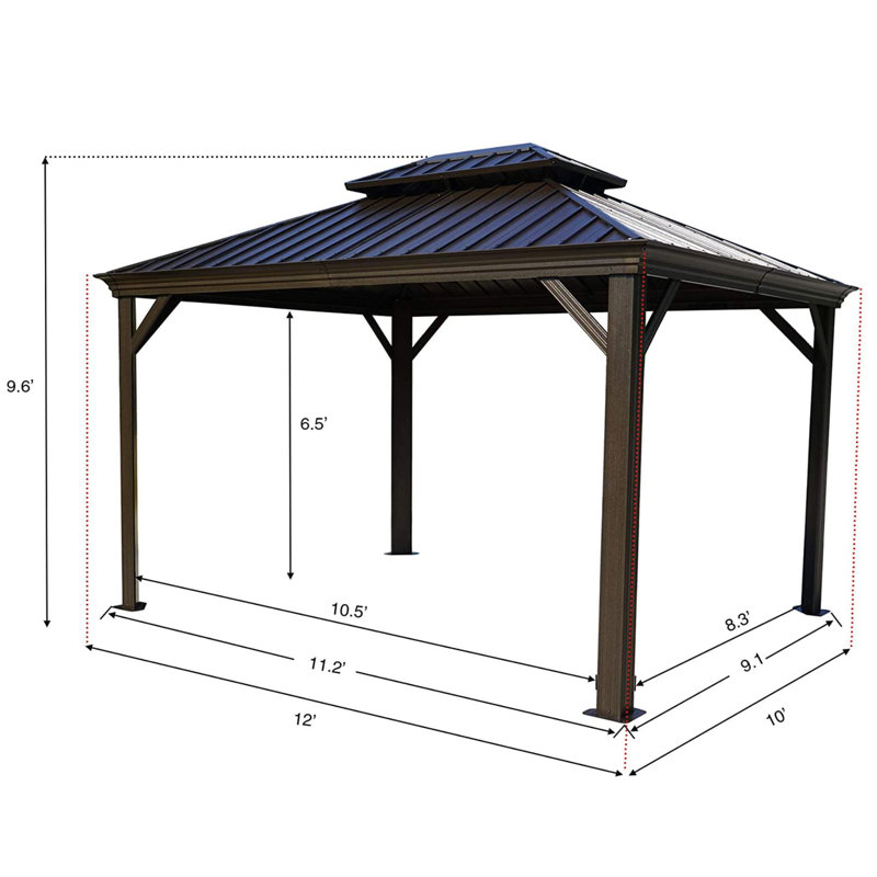 Alexander 10ftx12ft Dark Brown Double Roof Hardtop Gazebo with Curtain and Mosquito Netting