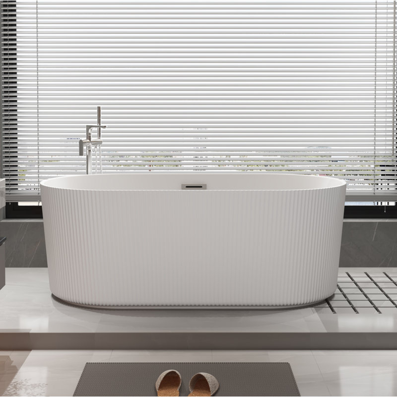 KDK HOME 67 in Freestanding Bathtub Acrylic Deep Soaking Tubs with Overflow, Silver