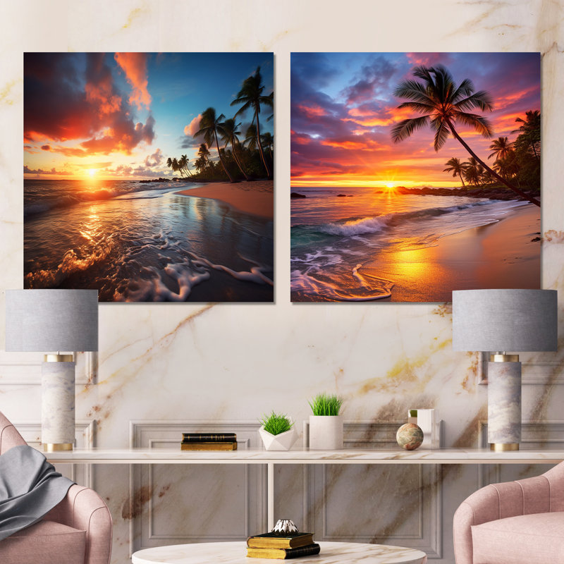 2 pièces sur toile - Beach Sunset Beach, Toile tendue, H 30 po x l 61 po