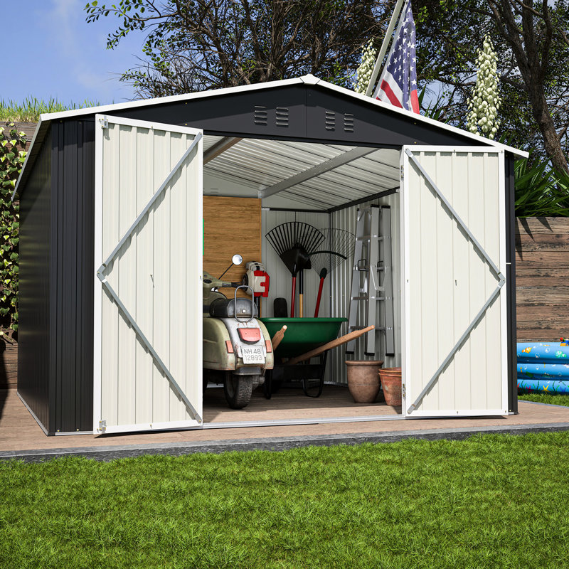 Outdoor Storage Shed 10x10 Ft, Metal. Lockable Doors & Frame. Enhanced Ventilation Waterproof. Black. Suits Lawn, Backyard, Patio Demands Strong Structure For . , Ventilated, Ideal