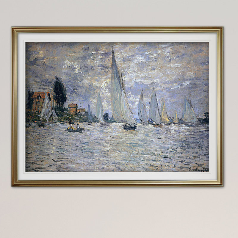 La régate des bateaux à Argenteuil - Reproduction, Cadre doré, Blanc mat, H 28 po x l 38 po x P 1,5 po