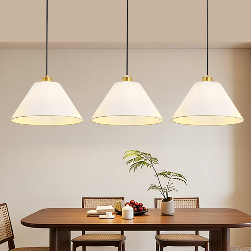 Luminaire suspendu 1 lumière avec abat-jour en tissu, hauteur réglable pour îlot de cuisine, Paquet de 3