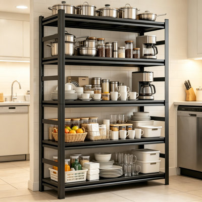 Kitchen Pantry Shelving 5 Tier 36"W x 16"D x 72"H 600 LBS Per Tier Heavy Duty Steel Storage Rack Bolt Free Adjustable Unit With Wall Anchors Anti Fall Rails For Home Kitchen Pantry Storage Organizer
