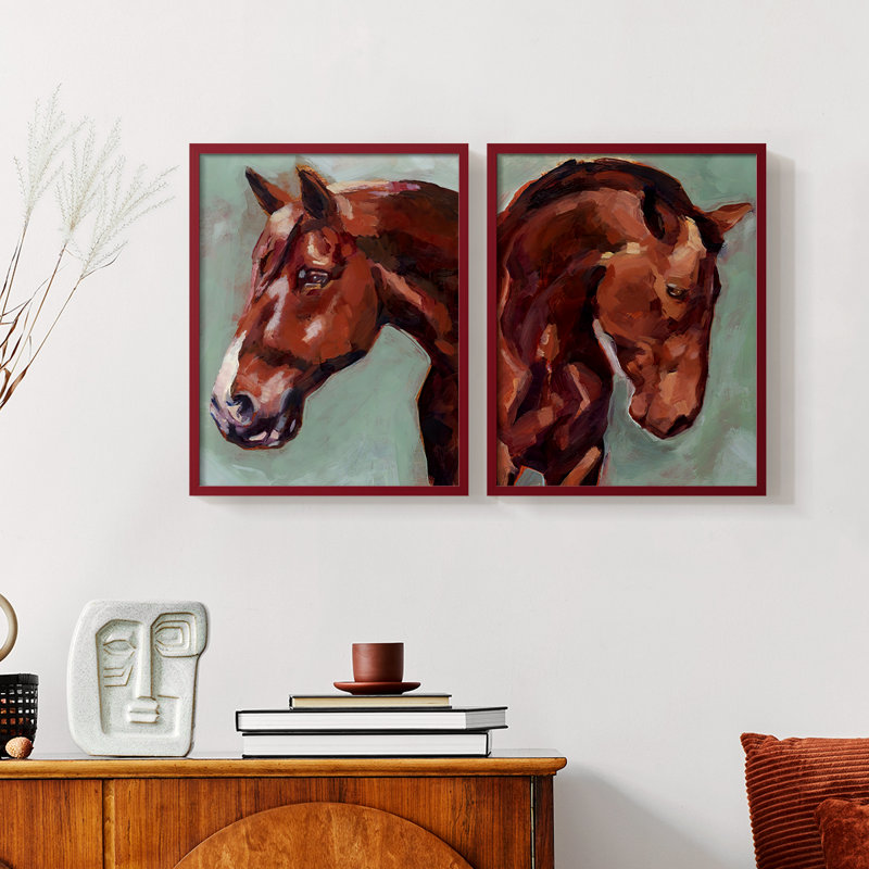 «Paint by Number Horse I», reproduction encadrée de qualité supérieure - prête à être accrochée - aucun clou requis - aucun clou requis